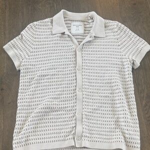Abercrombie & Fitch Open-Knit Short Sleeve Polo — Ivory